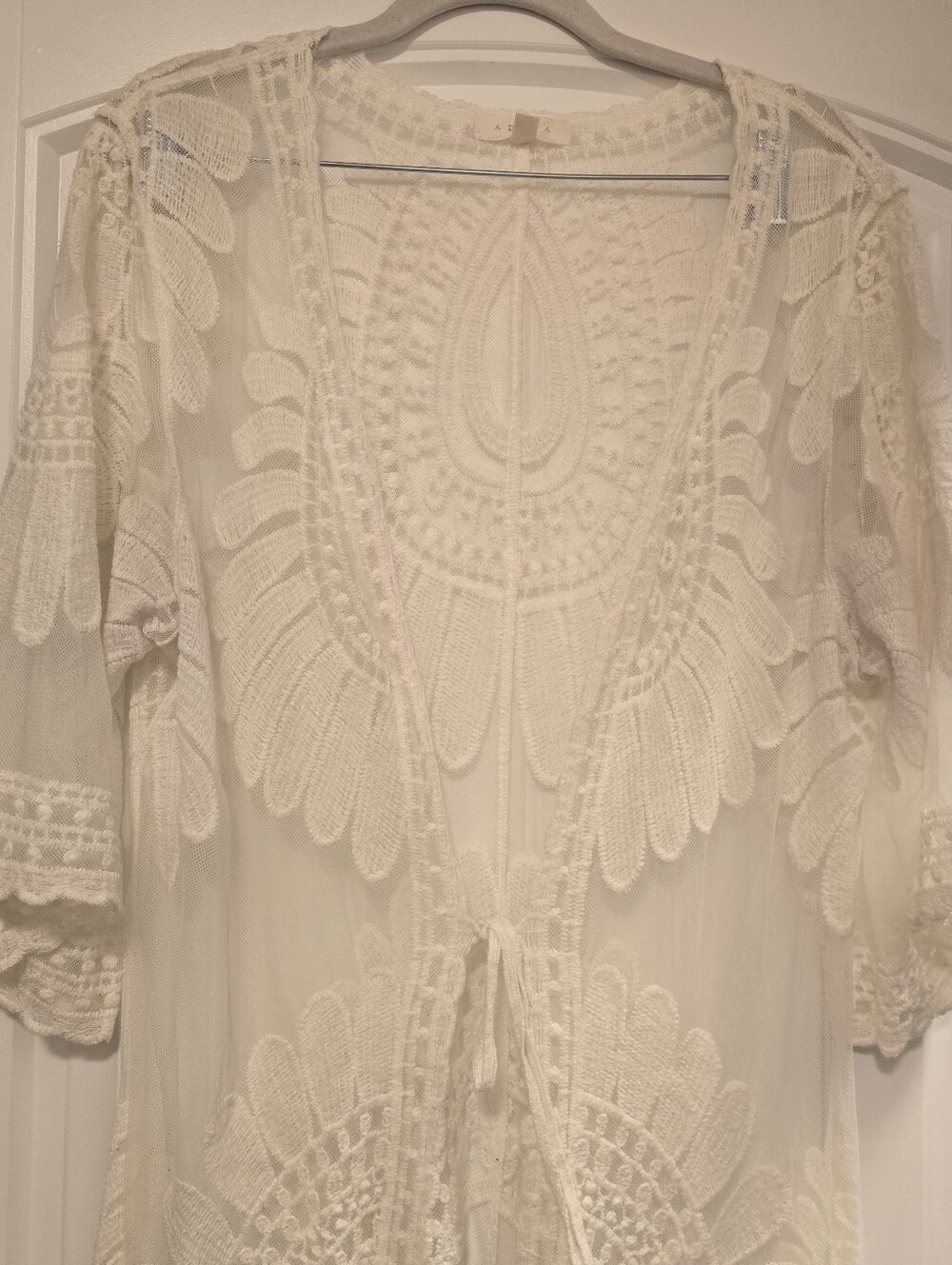 🌟7/25$ ADIVA Boho Ivory Crochet Midi Lace Kimono Cover-Up - Picture 3 of 12